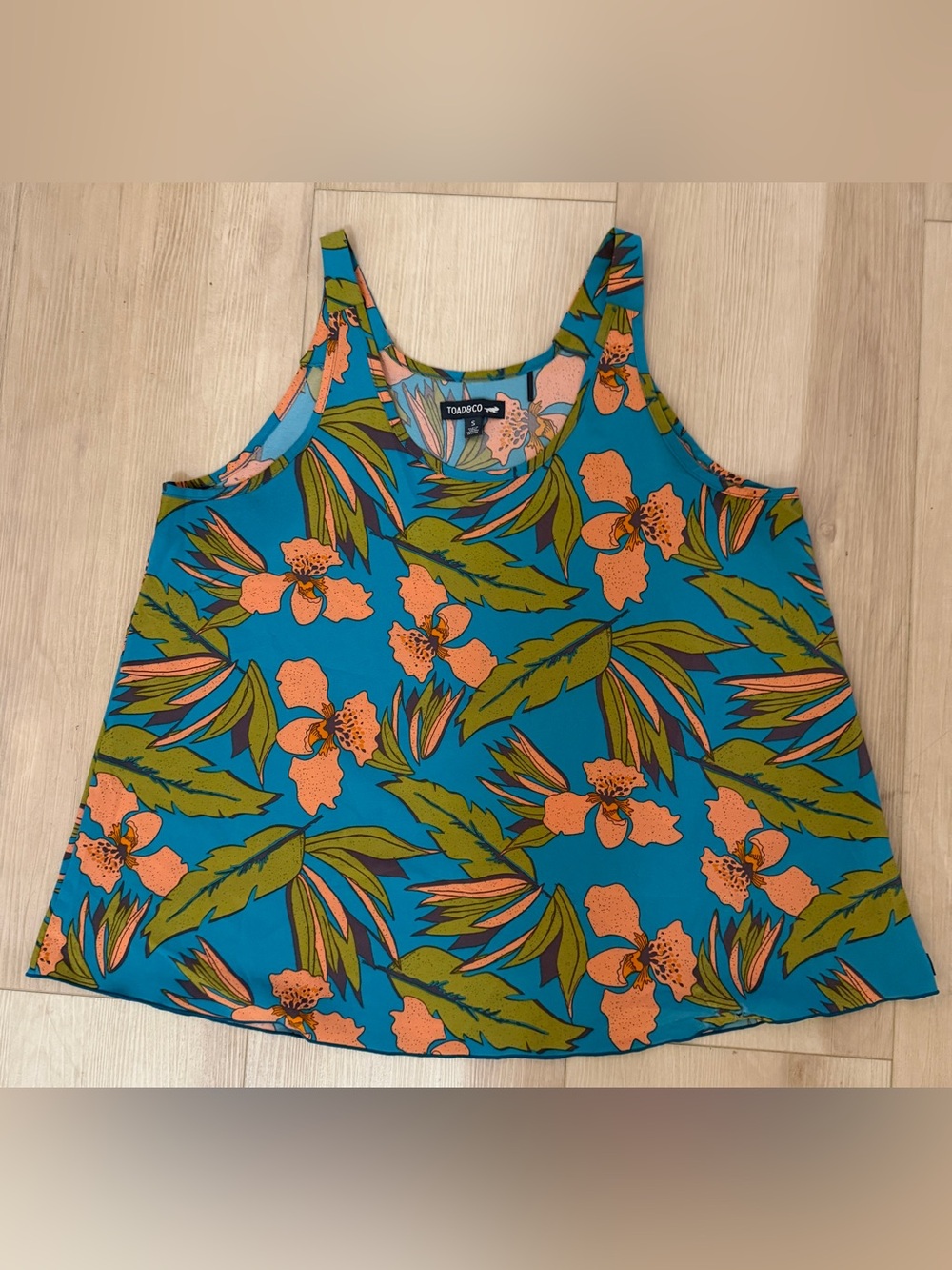 Toad&Co Teal Tropical Floral Tank with Coral Blooms